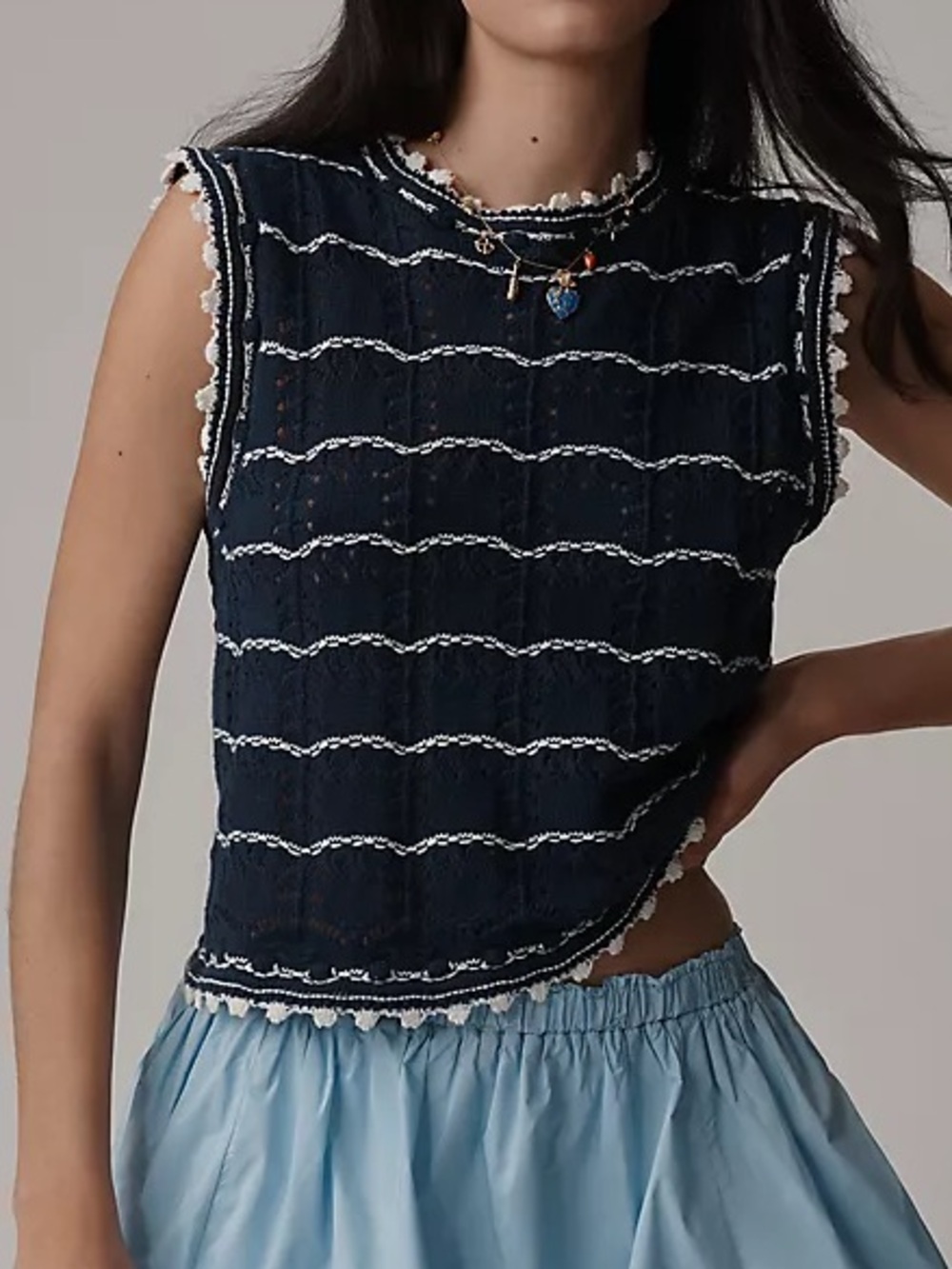 Sam Edelman Navy and White Willa Knit Tank Top